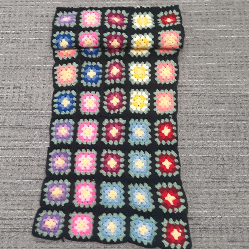 Vintage Handmade Rectangular Granny Square Quilt / Lap Blanket 18" x 52"